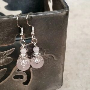 Chic Silver and Pink Beaded Earrings